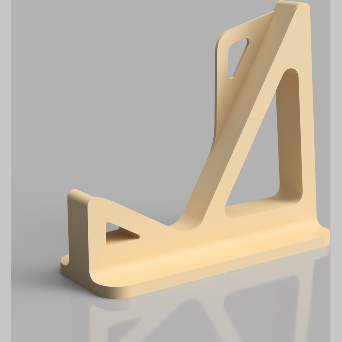 The printed Upside-Down Phone Stand in beige plastic, photographed on a plain grey sweep.